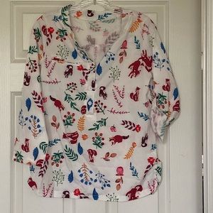 Tencel shirt size M white with flowers and animal